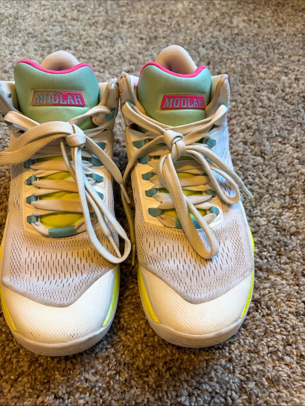 Moolah volleyball shoes white pink turquoise and yellow